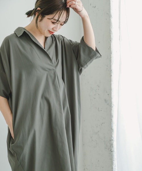 ITEMS URBANRESEARCH（アイテムズ アーバンリサーチ）の「ドルマンシャツワンピース（シャツワンピース・レディース・オフホワイト/マスタード/カーキ/ネイビー・FREE）」の10枚目の写真
