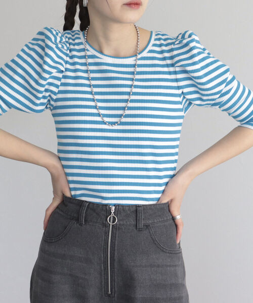 fredy emue(フレディエミュ)の「ボーダー袖ボリュームプルオーバー(Tシャツ/カットソー・レディース・ピンク系その他/ブルー系その他/ブラック系その他・38)」の4枚目の写真