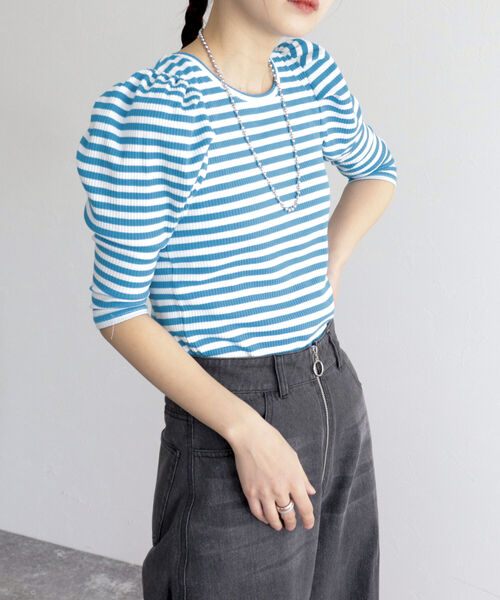 fredy emue(フレディエミュ)の「ボーダー袖ボリュームプルオーバー(Tシャツ/カットソー・レディース・ピンク系その他/ブルー系その他/ブラック系その他・38)」の9枚目の写真