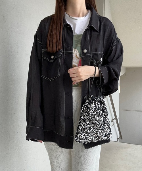 andme(アンドミー)の「シアーGジャン風オーバーサイズ シャツ(シャツ/ブラウス・レディース・ブラウン系その他/グレイッシュベージュ/ブラック/ライトブラウン/ブルーグリーン・M/L)」の16枚目の写真