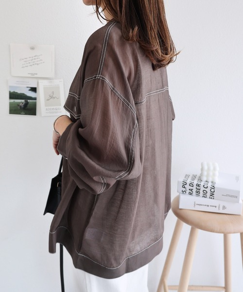 andme(アンドミー)の「シアーGジャン風オーバーサイズ シャツ(シャツ/ブラウス・レディース・ブラウン系その他/グレイッシュベージュ/ブラック/ライトブラウン/ブルーグリーン・M/L)」の12枚目の写真