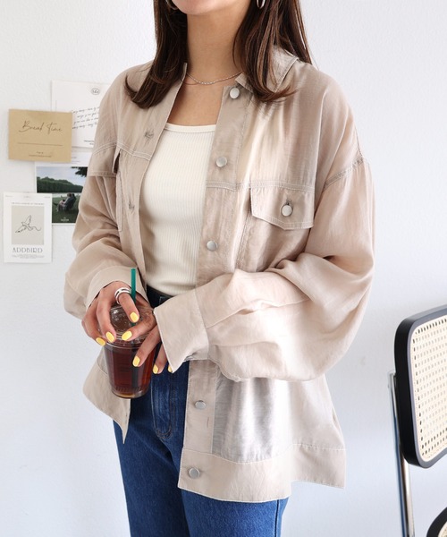 andme(アンドミー)の「シアーGジャン風オーバーサイズ シャツ(シャツ/ブラウス・レディース・ブラウン系その他/グレイッシュベージュ/ブラック/ライトブラウン/ブルーグリーン・M/L)」の11枚目の写真