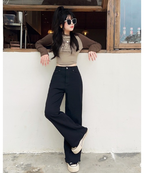 Ada.(エイダ)の「裾フリンジワイドパンツ(その他パンツ・レディース・ナチュラル/ブラック・S/M/L)」の3枚目の写真