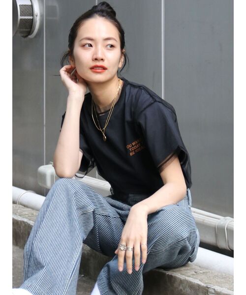 Ungrid(アングリッド)の「チュールシアートップス(Tシャツ/カットソー・レディース・チャコールグレー/オレンジ/ブルー/オフホワイト・FREE)」の5枚目の写真