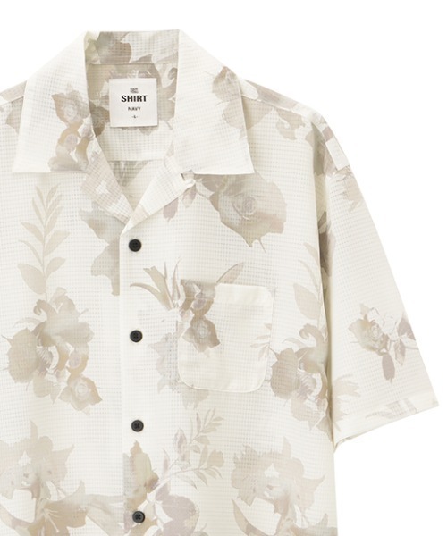 NAVY（ネイビー）の「NAVYメッシュプリント総柄シャツ/接触冷感/ストレッチ/シワ防止加工（シャツ/ブラウス・メンズ・ブラック/ブルー/ネイビー/ベージュ/グリーン/ホワイト・M/L/XL）」の3枚目の写真