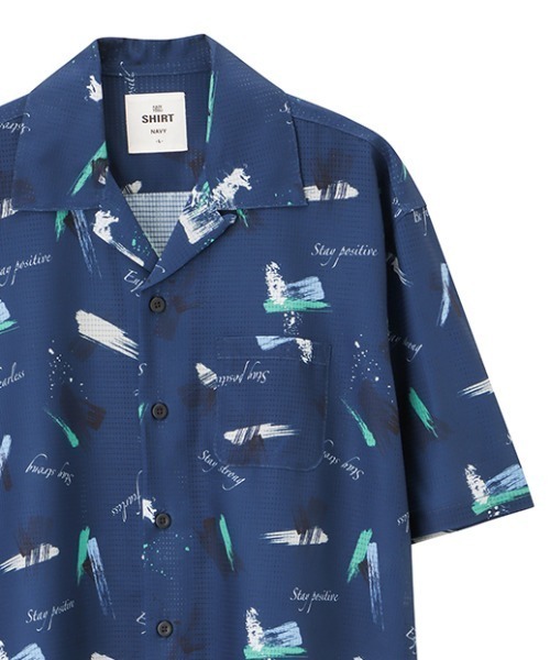 NAVY（ネイビー）の「NAVYメッシュプリント総柄シャツ/接触冷感/ストレッチ/シワ防止加工（シャツ/ブラウス・メンズ・ブラック/ブルー/ネイビー/ベージュ/グリーン/ホワイト・M/L/XL）」の5枚目の写真
