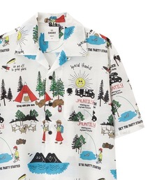 NAVYメッシュプリント総柄シャツ/接触冷感/ストレッチ/シワ防止加工