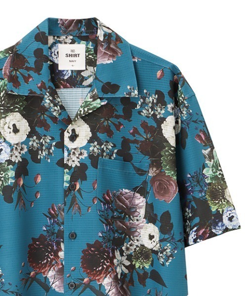 NAVY（ネイビー）の「NAVYメッシュプリント総柄シャツ/接触冷感/ストレッチ/シワ防止加工（シャツ/ブラウス・メンズ・ブラック/ブルー/ネイビー/ベージュ/グリーン/ホワイト・M/L/XL）」の6枚目の写真