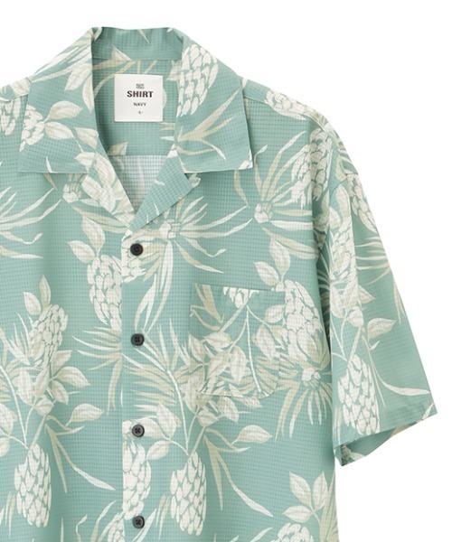 NAVY（ネイビー）の「NAVYメッシュプリント総柄シャツ/接触冷感/ストレッチ/シワ防止加工（シャツ/ブラウス・メンズ・ブラック/ブルー/ネイビー/ベージュ/グリーン/ホワイト・M/L/XL）」の4枚目の写真