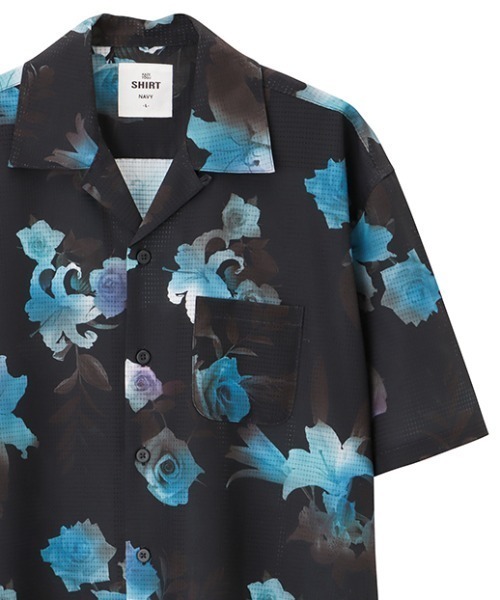 NAVY（ネイビー）の「NAVYメッシュプリント総柄シャツ/接触冷感/ストレッチ/シワ防止加工（シャツ/ブラウス・メンズ・ブラック/ブルー/ネイビー/ベージュ/グリーン/ホワイト・M/L/XL）」の2枚目の写真