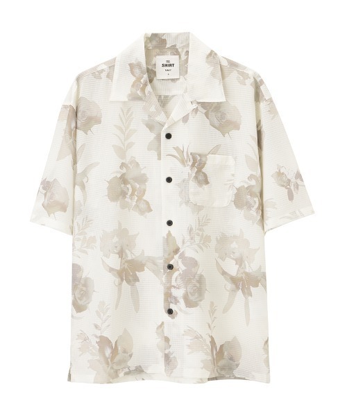 NAVY（ネイビー）の「NAVYメッシュプリント総柄シャツ/接触冷感/ストレッチ/シワ防止加工（シャツ/ブラウス・メンズ・ブラック/ブルー/ネイビー/ベージュ/グリーン/ホワイト・M/L/XL）」の10枚目の写真