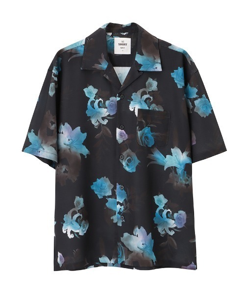 NAVY（ネイビー）の「NAVYメッシュプリント総柄シャツ/接触冷感/ストレッチ/シワ防止加工（シャツ/ブラウス・メンズ・ブラック/ブルー/ネイビー/ベージュ/グリーン/ホワイト・M/L/XL）」の8枚目の写真