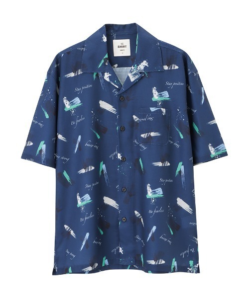 NAVY（ネイビー）の「NAVYメッシュプリント総柄シャツ/接触冷感/ストレッチ/シワ防止加工（シャツ/ブラウス・メンズ・ブラック/ブルー/ネイビー/ベージュ/グリーン/ホワイト・M/L/XL）」の12枚目の写真