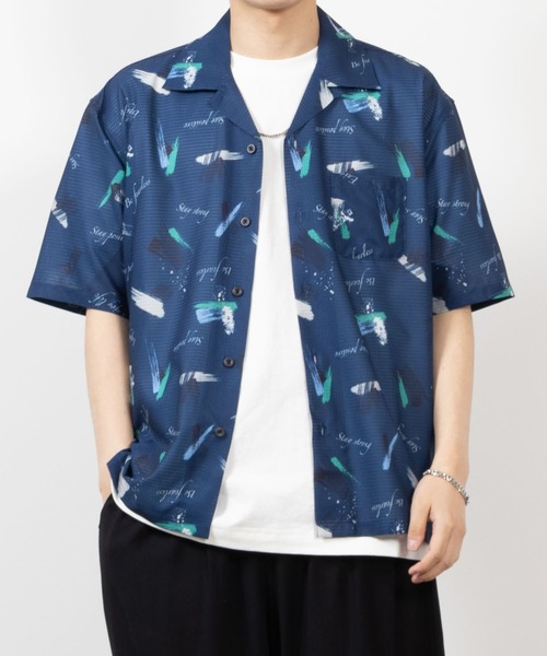 NAVY（ネイビー）の「NAVYメッシュプリント総柄シャツ/接触冷感/ストレッチ/シワ防止加工（シャツ/ブラウス・メンズ・ブラック/ブルー/ネイビー/ベージュ/グリーン/ホワイト・M/L/XL）」の22枚目の写真