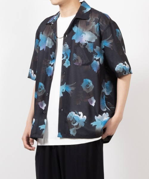 NAVY（ネイビー）の「NAVYメッシュプリント総柄シャツ/接触冷感/ストレッチ/シワ防止加工（シャツ/ブラウス・メンズ・ブラック/ブルー/ネイビー/ベージュ/グリーン/ホワイト・M/L/XL）」の14枚目の写真