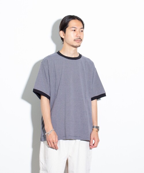 GLOSTER(グロスター)の「【GLOSTER/グロスター】リンガー ボーダーTシャツ ワイドフィット(Tシャツ/カットソー・メンズ・ホワイト系その他/グレー系その他/グリーン系その他・S/M/L)」の3枚目の写真