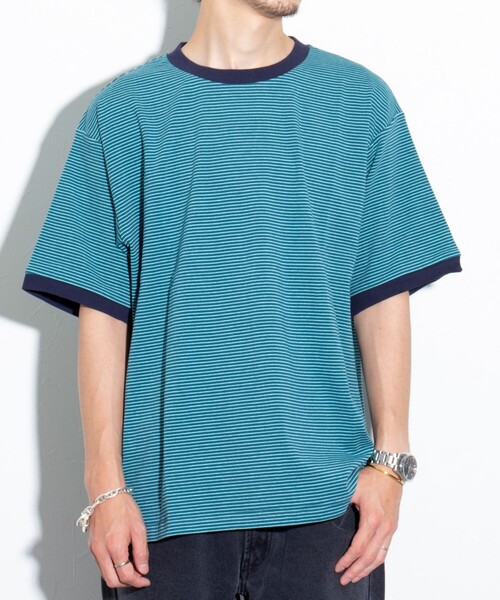 GLOSTER(グロスター)の「【GLOSTER/グロスター】リンガー ボーダーTシャツ ワイドフィット(Tシャツ/カットソー・メンズ・ホワイト系その他/グレー系その他/グリーン系その他・S/M/L)」の1枚目の写真