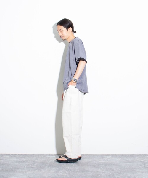 GLOSTER(グロスター)の「【GLOSTER/グロスター】リンガー ボーダーTシャツ ワイドフィット(Tシャツ/カットソー・メンズ・ホワイト系その他/グレー系その他/グリーン系その他・S/M/L)」の5枚目の写真
