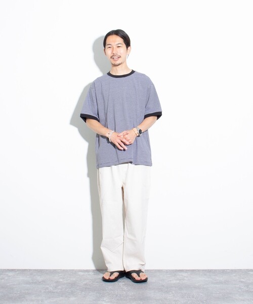 GLOSTER(グロスター)の「【GLOSTER/グロスター】リンガー ボーダーTシャツ ワイドフィット(Tシャツ/カットソー・メンズ・ホワイト系その他/グレー系その他/グリーン系その他・S/M/L)」の6枚目の写真