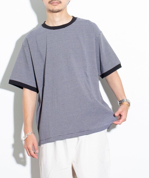GLOSTER(グロスター)の「【GLOSTER/グロスター】リンガー ボーダーTシャツ ワイドフィット(Tシャツ/カットソー・メンズ・ホワイト系その他/グレー系その他/グリーン系その他・S/M/L)」の7枚目の写真