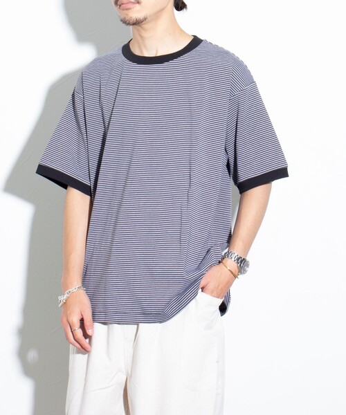 GLOSTER(グロスター)の「【GLOSTER/グロスター】リンガー ボーダーTシャツ ワイドフィット(Tシャツ/カットソー・メンズ・ホワイト系その他/グレー系その他/グリーン系その他・S/M/L)」の10枚目の写真