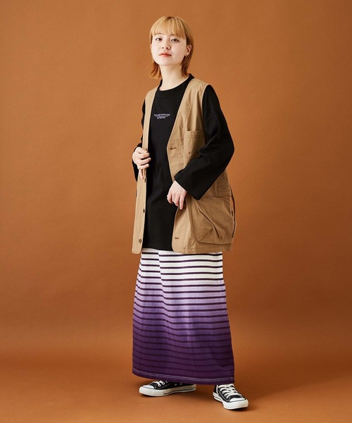 CUBE SUGAR（キューブシュガー）の「グラデーション染ボーダーカットソーロングスカート（スカート・レディース・パープル/ブラック/キャメル・M）」の13枚目の写真