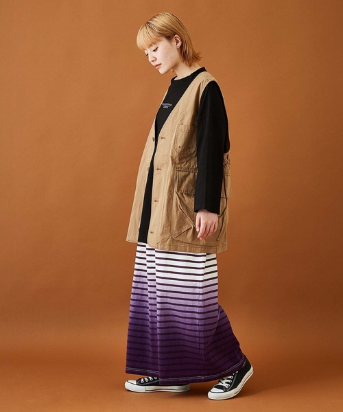 CUBE SUGAR（キューブシュガー）の「グラデーション染ボーダーカットソーロングスカート（スカート・レディース・パープル/ブラック/キャメル・M）」の21枚目の写真