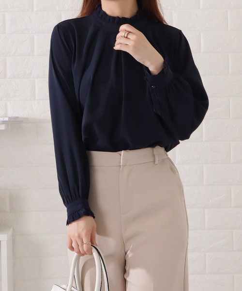 Lace Ladies(レースレディース)の「プチハイネックキャンディスリーブ長袖ブラウス(シャツ/ブラウス・レディース・ブラック/ネイビー/ベージュ/ホワイト・S/FREE)」の4枚目の写真