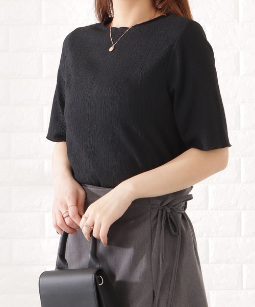 Lace Ladies(レースレディース)の「シャーリング配色メロウ半袖プルオーバー(シャツ/ブラウス・レディース・ベージュ/グレー/ミント/アイボリー/ブラック・FREE/S)」の3枚目の写真