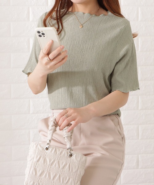 Lace Ladies(レースレディース)の「シャーリング配色メロウ半袖プルオーバー(シャツ/ブラウス・レディース・ベージュ/グレー/ミント/アイボリー/ブラック・FREE/S)」の10枚目の写真