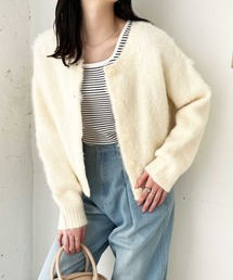 前後2wayクルーネックシャギーショートカーディガン