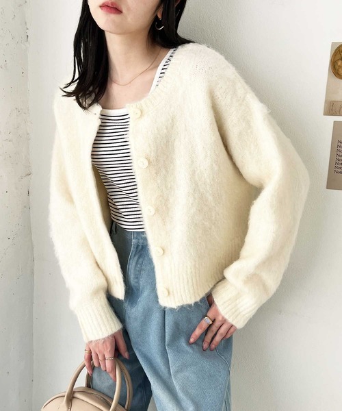 GeeRA(ジーラ)の「前後2wayクルーネックシャギーショートカーディガン(カーディガン/ボレロ・レディース・グレー/アイボリー/ライトブルー・MEDIUM/LARGE)」の4枚目の写真