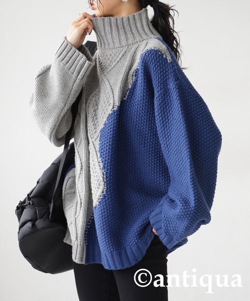 antiqua（アンティカ）の「配色ウェーブハイネックニット（ニット/セーター・レディース・グレー/ブラック/ブラック×グレー・FREE）」の17枚目の写真