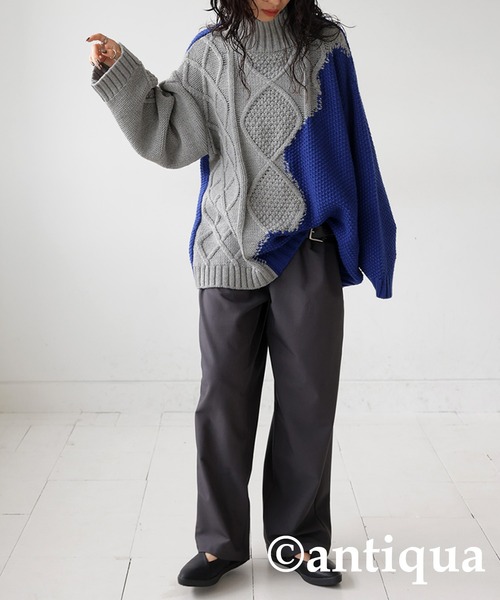 antiqua（アンティカ）の「配色ウェーブハイネックニット（ニット/セーター・レディース・グレー/ブラック/ブラック×グレー・FREE）」の16枚目の写真