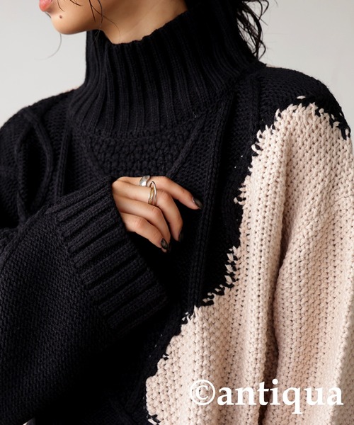 antiqua（アンティカ）の「配色ウェーブハイネックニット（ニット/セーター・レディース・グレー/ブラック/ブラック×グレー・FREE）」の13枚目の写真