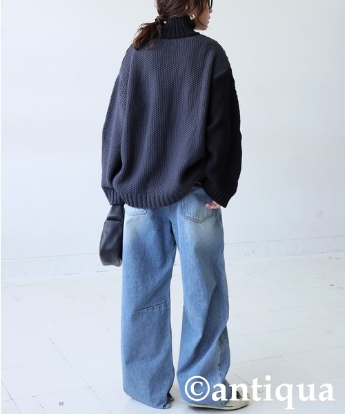 antiqua（アンティカ）の「配色ウェーブハイネックニット（ニット/セーター・レディース・グレー/ブラック/ブラック×グレー・FREE）」の5枚目の写真