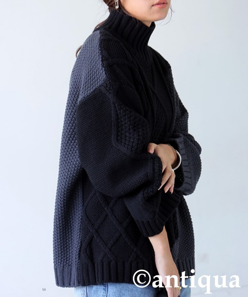antiqua（アンティカ）の「配色ウェーブハイネックニット（ニット/セーター・レディース・グレー/ブラック/ブラック×グレー・FREE）」の6枚目の写真
