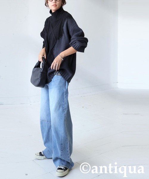 antiqua（アンティカ）の「配色ウェーブハイネックニット（ニット/セーター・レディース・グレー/ブラック/ブラック×グレー・FREE）」の7枚目の写真
