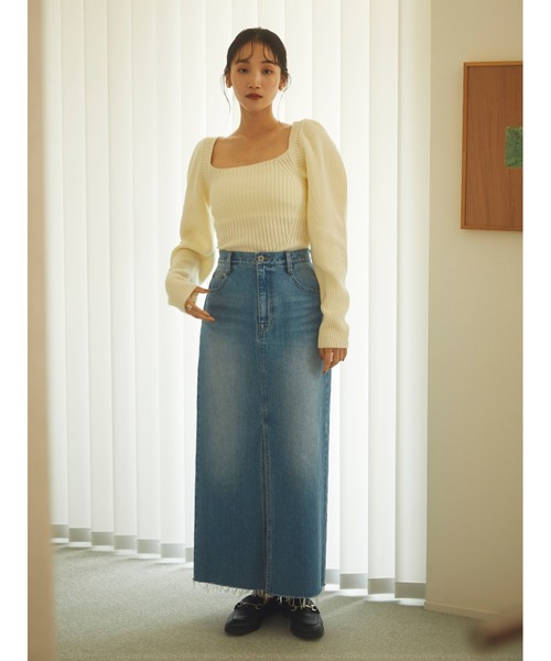 Stylevoice for xxx（スタイルヴォイスフォー）の「スクエアネックミドルゲージニットトップス（ニット/セーター・レディース・ブラウン/オフホワイト/チャコールグレー・FREE）」の16枚目の写真