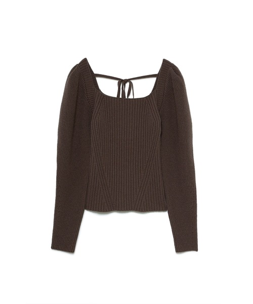 Stylevoice for xxx（スタイルヴォイスフォー）の「スクエアネックミドルゲージニットトップス（ニット/セーター・レディース・ブラウン/オフホワイト/チャコールグレー・FREE）」の7枚目の写真