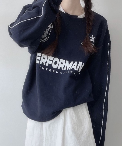 Vipoa(ヴィポア)の「EMBLEM LOGO オーバーサイズユニフォームスウェット(スウェット・レディース・ライトグレー/ネイビー・FREE)」の8枚目の写真