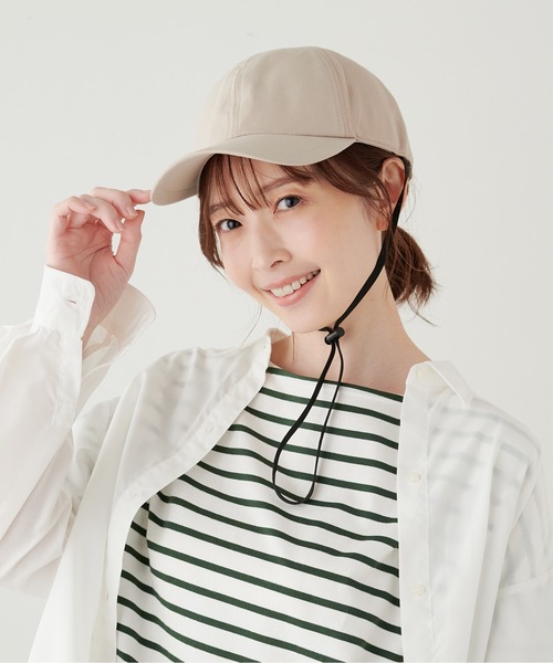 HAT MIKKE（ハットミッケ）の「【オシャメット】インナーガード入り自転車用ヘルメット / キャップ / 帽子 / UV対策 / 紫外線対策 / あご紐付き / CE規格（キャップ・レディース・ネイビー/ベージュ/ブラック・フリー）」の4枚目の写真
