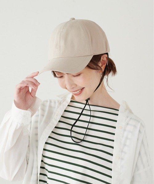 HAT MIKKE（ハットミッケ）の「【オシャメット】インナーガード入り自転車用ヘルメット / キャップ / 帽子 / UV対策 / 紫外線対策 / あご紐付き / CE規格（キャップ・レディース・ネイビー/ベージュ/ブラック・フリー）」の9枚目の写真