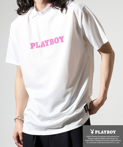 PLAYBOY（プレイボーイ）の「PLAYBOY プリントハイネック 半袖Tシャツ（Tシャツ/カットソー・メンズ・ホワイト/グレー系/ブラック/ホワイト系/ブラック系/チャコール・L/XL/M）」の2枚目の写真