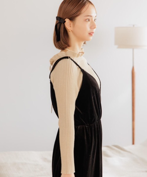 flower（フラワー）の「メルティングベロアロンパース（つなぎ/オールインワン・レディース・ベージュ/ブラック・M/S）」の6枚目の写真