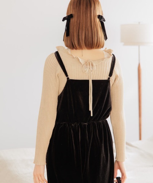 flower（フラワー）の「メルティングベロアロンパース（つなぎ/オールインワン・レディース・ベージュ/ブラック・M/S）」の7枚目の写真