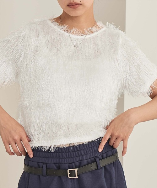 miette(ミエット)の「キラキラフリンジ半袖トップス(Tシャツ/カットソー・レディース・ピンク/ホワイト/ブラック・FREE)」の7枚目の写真