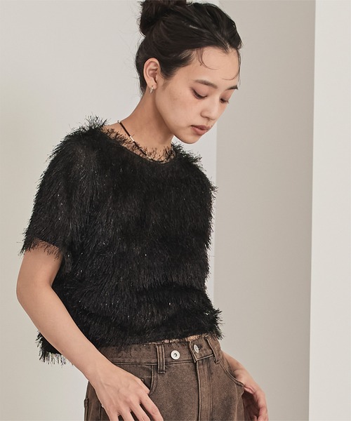 miette(ミエット)の「キラキラフリンジ半袖トップス(Tシャツ/カットソー・レディース・ピンク/ホワイト/ブラック・FREE)」の11枚目の写真