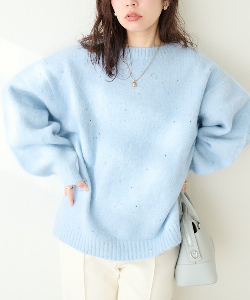 natural couture(ナチュラルクチュール)の「前後2WAYネップ入りゆるニット(ニット/セーター・レディース・ベージュ/チャコールグレー/サックスブルー/オフホワイト・FREE)」の4枚目の写真