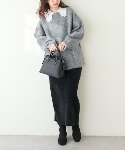 natural couture(ナチュラルクチュール)の「前後2WAYネップ入りゆるニット(ニット/セーター・レディース・ベージュ/チャコールグレー/サックスブルー/オフホワイト・FREE)」の15枚目の写真